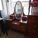 An Edwardian mahogany and satinwood-strung drop-centre dressing table, W113cm, H170cm, D50cm