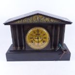A 19th century slate-cased architectural mantel clock, with bronze Classical frieze, height 31cm,