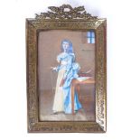 A 19th century French watercolour on ivory, portrait of Madame Roland, signed Blanc, in embossed