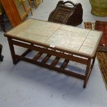 A Danish rectangular teak and tile-top 2-tier coffee table, W84cm