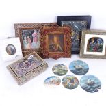 A modern Russian silver-fronted icon, Indian miniature paintings on ivory, miniature marine oil