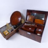 A 19th century mahogany box, and 2 tea caddies, bone and ebony dominos, cigarette dispenser,