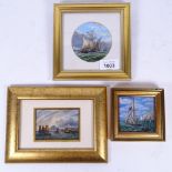 Barbara Valentine, 3 miniature oil paintings, shipping scenes, framed, largest 15cm x 15cm (3)