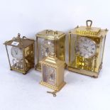 3 brass-cased 400-day clocks, tallest 28cm, and a smaller Japanese quartz mantel clock