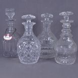 4 cut-glass crystal decanters and stoppers, all unmarked, largest height 26cm (4)