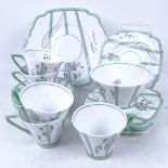 An Art Deco Adderley Ware Ingrid pattern mint green and white bone china tea set, model no. 09104,