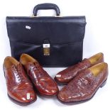 A pair of Crockett & Jones ostrich-skin shoes, size 12, a pair of custom grade brown Oxford brogue