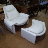 A mid-century Saporiti, Italy, P60 white leather lounge chair and ottoman, by Vittorio Intrioni