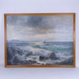 Modern oil on canvas, shore scene, unsigned, framed, overall 63cm x 83cm