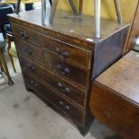 A Georgian crossbanded oak chest of 2 short and 3 long drawers, on bracket feet, W98cm, H97cm, D48cm