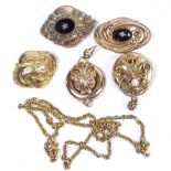 5 various Victorian gilded brooches, and a silver-gilt necklace