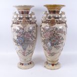 A pair of Satsuma vases, with flower basket decoration, signed, height 48cm