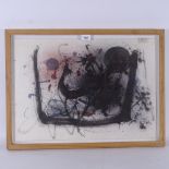 Mixed media ink/watercolour on card, abstract composition, unsigned, framed, overall 48cm x 66cm