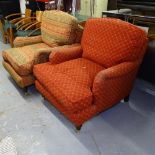 A pair of Howard style upholstered armchairs