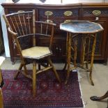 A Victorian bamboo elbow chair, and a Victorian bamboo octagonal occasional table with painted