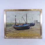 Ron Dellar, oil on canvas, Hithe beach - still afternoon, 1990, framed, overall 50cm x 66cm