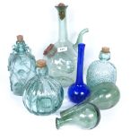 Various glassware, large green glass wine flagon, bottles and cork stoppers, vases etc, largest