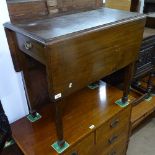 A mahogany drop leaf table with end frieze drawer, on square tapered legs, W80cm, H75cm, D50cm