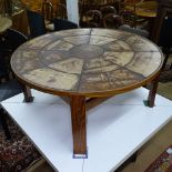 A mid-century Danish circular tile-top coffee table, signed on one tile, W106cm, H47cm
