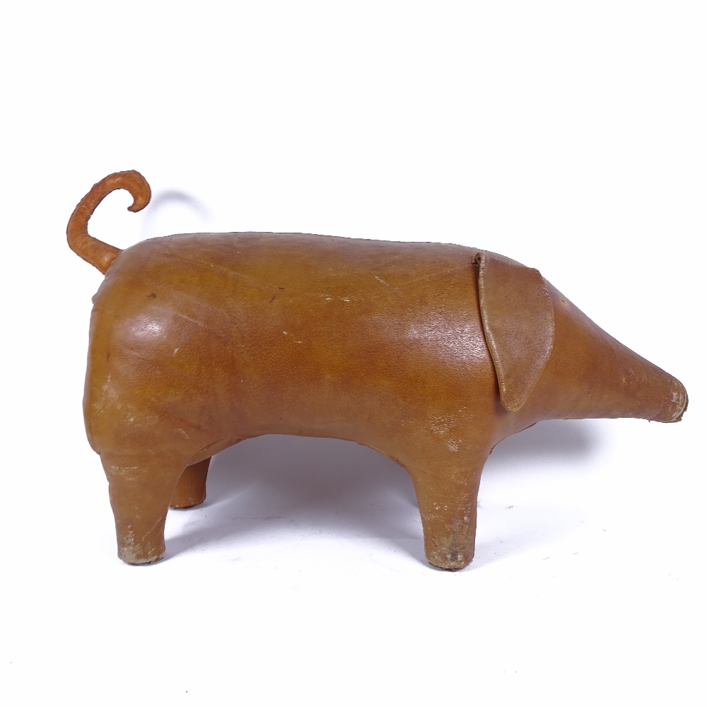 A Vintage brown leather pig footstool, thought to be Liberty & Co, length 62cm - Image 2 of 2