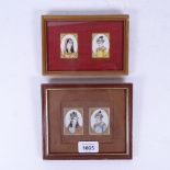4 miniature Indian painted and gilded portraits on ivory, mounted in 2 frames, overall frame size