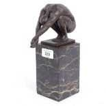 A patinated bronze sculpture of a diver, indistinctly signed on marble plinth, overall height 23cm