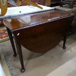 An 18th century mahogany drop leaf dining table, on cabriole legs and pad feet, W107cm, H72cm