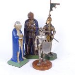 4 novelty spelter knight table lighters, largest overall height 28cm (4)