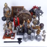A group of Medieval related items, including various metal and resin knight figures, a metal and