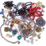 2 tray of costume jewellery, to include gilt-metal brooch, ivory brooch, painted bead necklaces,