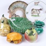 A set of Wedgwood leaf dishes, a set of Toni Raymond Pottery pickled onions and apple sauce jars and