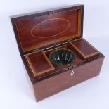 A 19th century satinwood and kingwood inlaid tea caddy, with 2 removable interior boxes, and