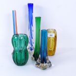 Various coloured glass vases, largest height 30cm (6)