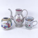 An Oriental porcelain mug, modern ginger jar, and a Continental ceramic teapot (3)