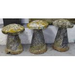 3 weathered carved stone staddle stones, tallest ??