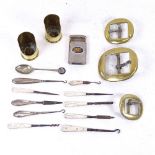 Various collectables, including mother-of-pearl handled manicure set, silver plated advertising