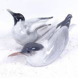 A Royal Copenhagen tern bird, model no. 827, and a German ceramic tern, largest length 25cm (2)