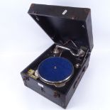 A Colombia portable wind-up gramophone, with needles
