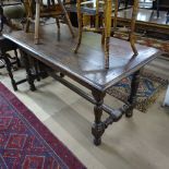 An Antique oak rectangular refectory table, with turned legs and stretchers, L150cm, H76cm, D78cm
