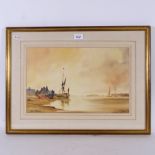 John Snelling, watercolour, harbour scene, framed, overall 44cm x 59cm