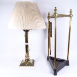 A solid brass Corinthian column table lamp, with modern shade, height including shade 72cm, and a