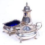 A 3-piece silver cruet set