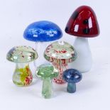 A group of 6 glass mushroom paperweight ornaments, including example by Isle of Wight, largest
