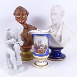 A Parian Ware bust of the Duke of Wellington, by M Noble, 25cm, on plinth, a copper bust by Willeme,