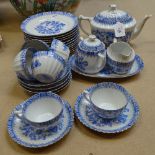 Continental blue and white transfer printed tea service, including teapot
