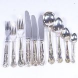 A suite of King's pattern silver plated cutlery, for 12 people (1 teaspoon missing)