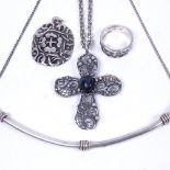 HERMANN SIERSBOL - a silver crucifix on chain, a Mexican silver necklace, and 2 pieces of Viking
