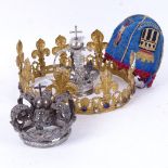 An unmarked white metal coronet, another similar, fleur-de-lis crown etc