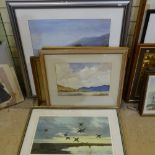 A quantity of paintings and prints, including Sir Peter Scott, signed print, geese over a lake