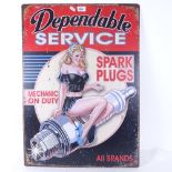 A modern lithographed tin Spark Plugs advertising sign, 70cm x 50cm